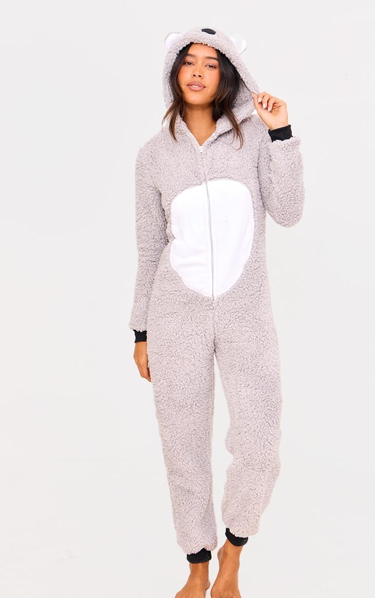 Grey Koala Hood Fleece Onesie Product Image