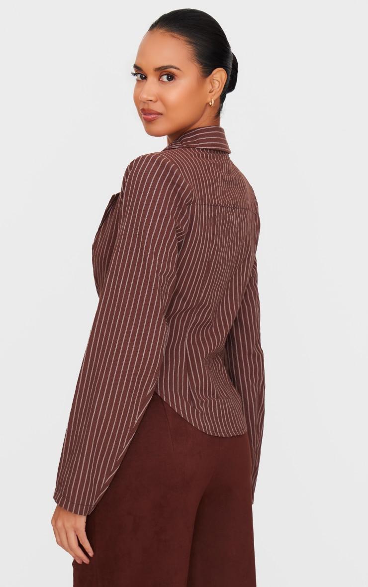 Chocolate Striped Plunge Hook & Eye Shirt Product Image