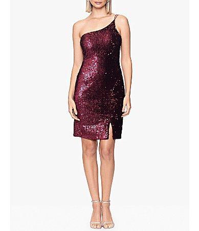 Betsy & Adam Short One Shoulder Sequin Dress Women's Dress Product Image