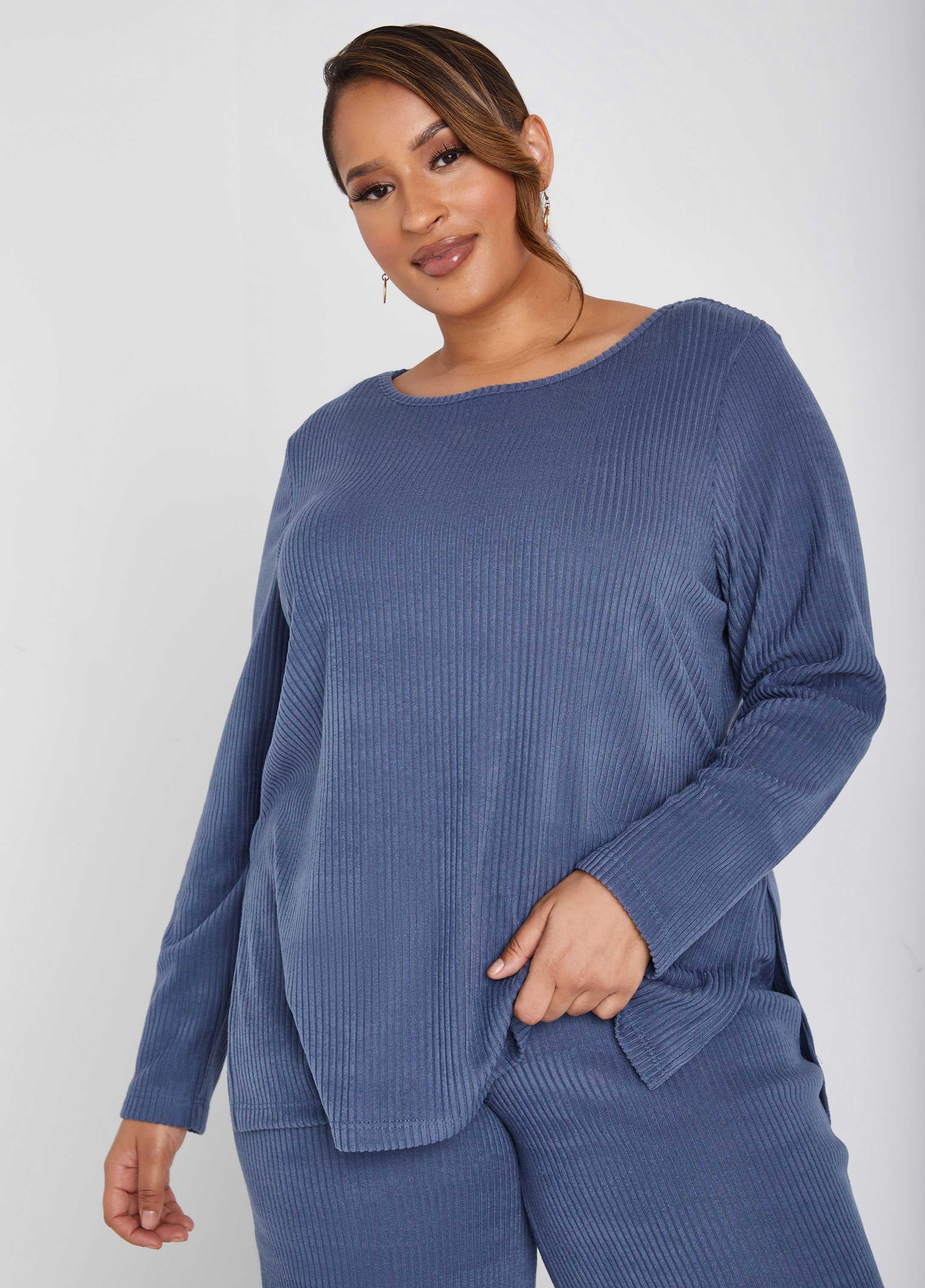 Plus Size Ribbed Fleece Lounge Tunic Ashley Stewart Product Image