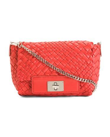 Leather Woven Flap Crossbody for Women Product Image