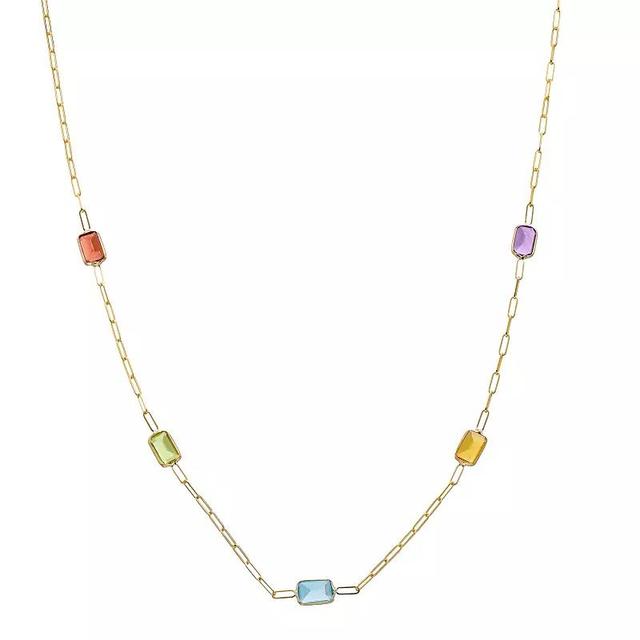 14k Gold Gemstone Paperclip Necklace, Womens Multicolor Product Image