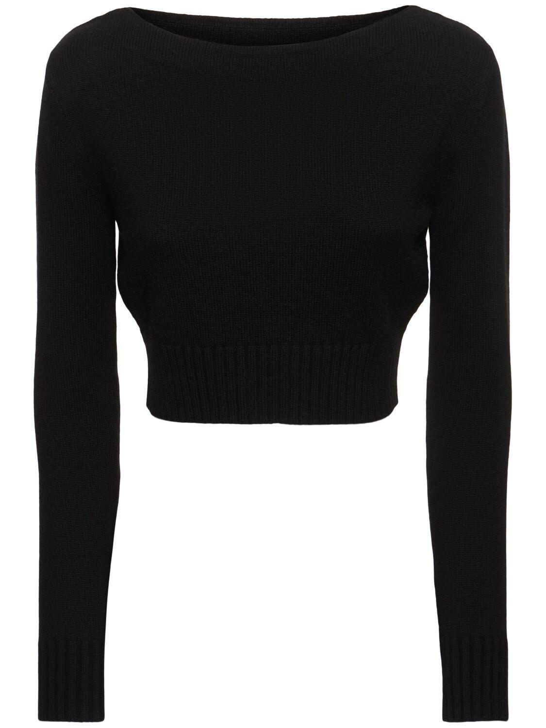 Angri Rib Knit Wool Crop Sweater In Black Product Image