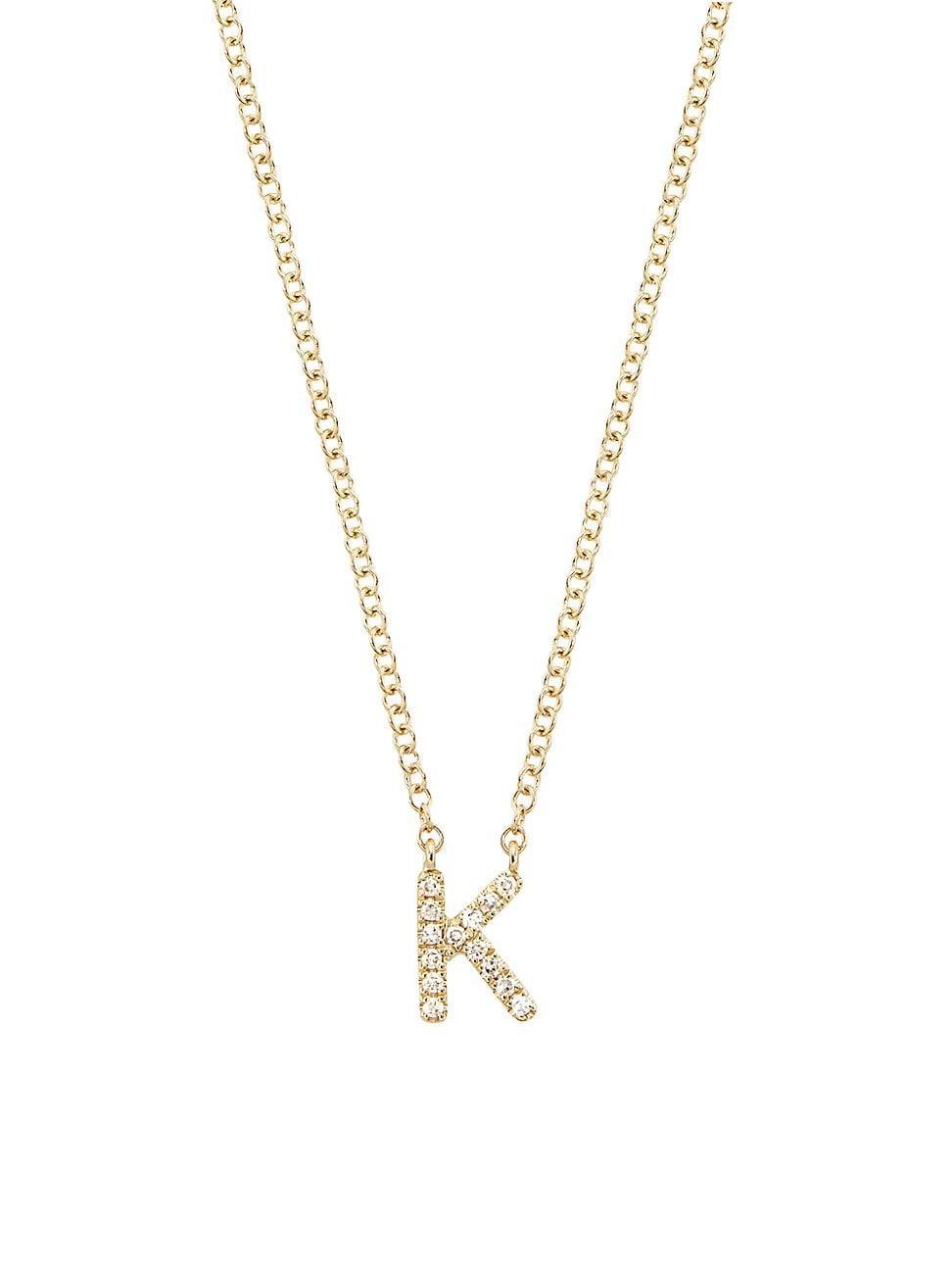 Womens 14K Yellow Gold & 0.03 TCW Diamond Initial Pendant Necklace Product Image