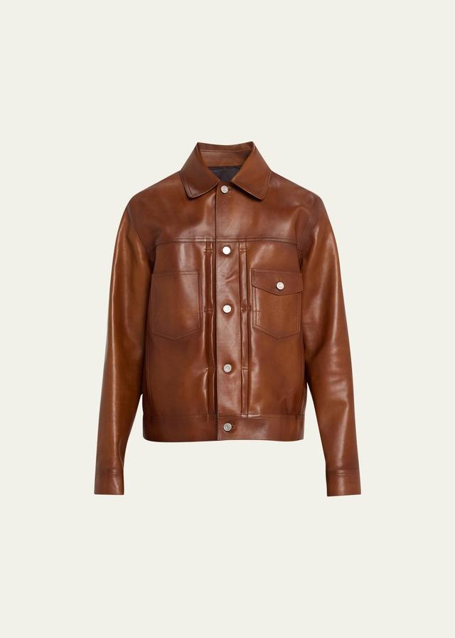 Mens Leather Trucker Jacket Product Image