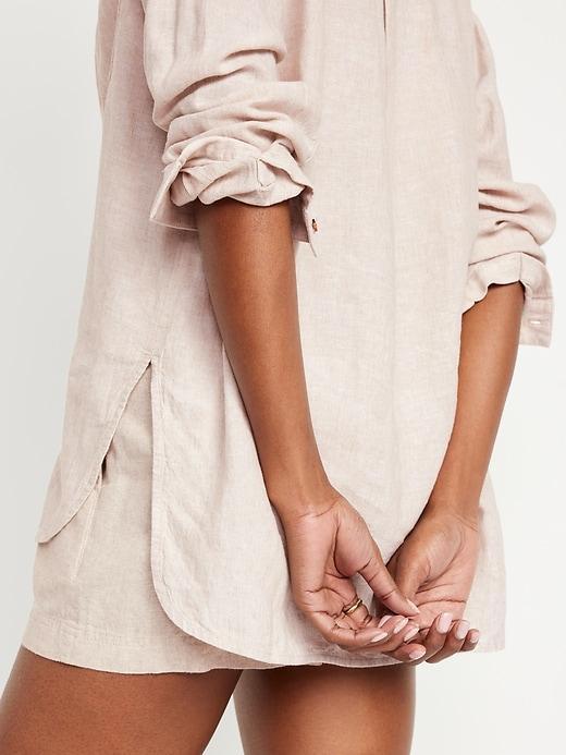 Linen-Blend Button-Down Boyfriend Shirt Product Image