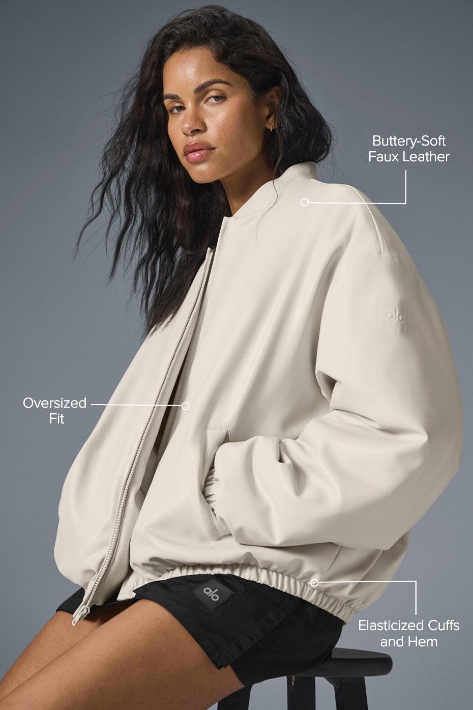 Faux Leather Premier Bomber - Bone Female Product Image