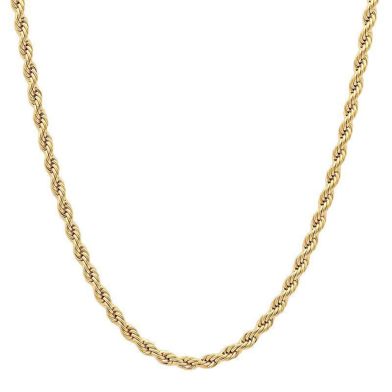 Mens Ion-Plated Stainless Steel Rope Link Chain Necklace - 24 in. Gold Tone Product Image