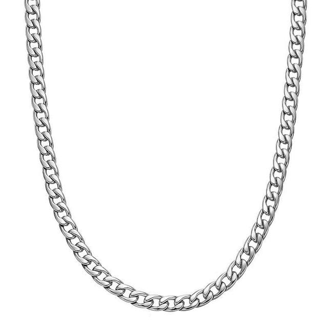 Mens LYNX Stainless Steel 7 mm Curb Chain Necklace Silver Product Image