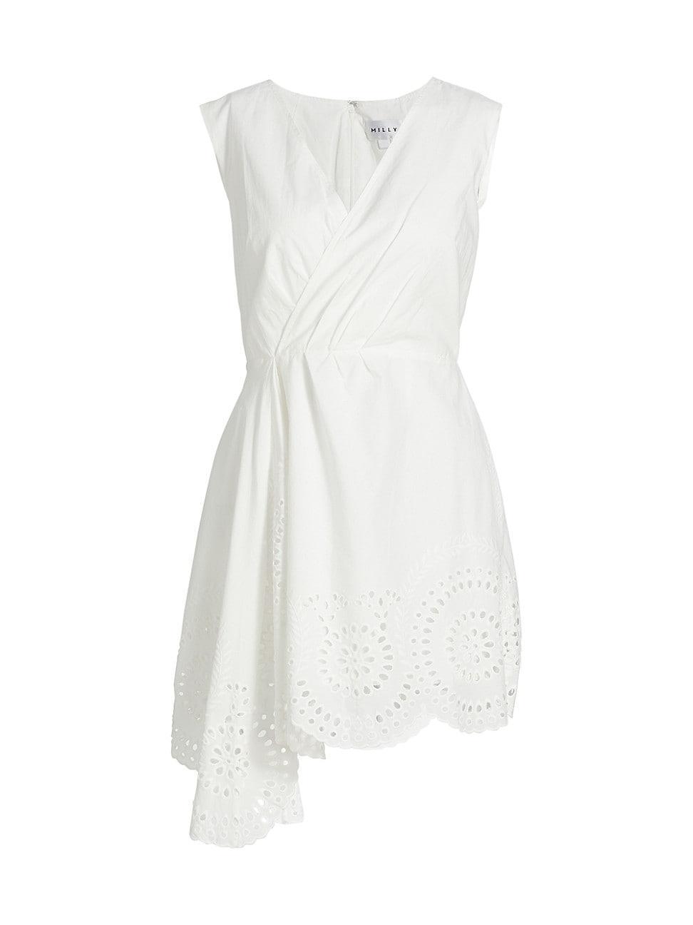 Womens Embroidered Poplin Faux-Wrap Minidress Product Image