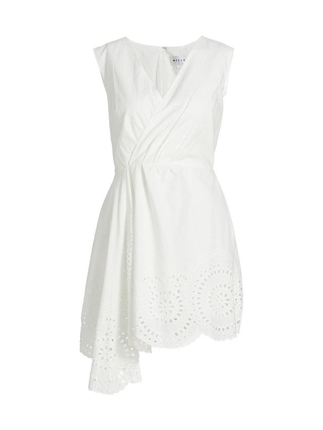 Womens Embroidered Poplin Faux-Wrap Minidress Product Image