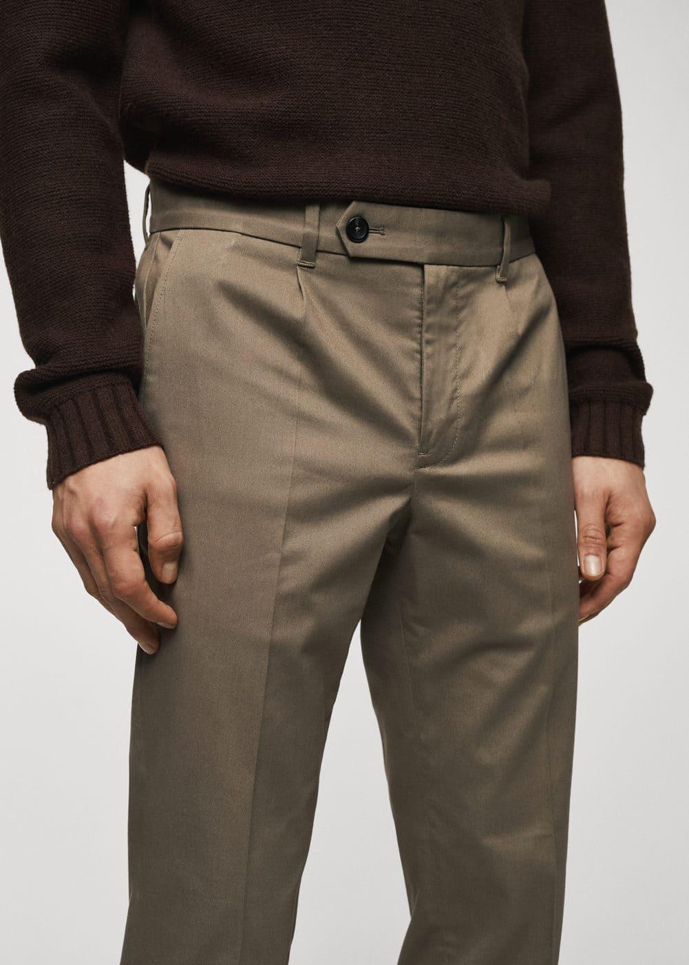 Mango Mens Slim-Fit Cotton Pleated Pants Product Image