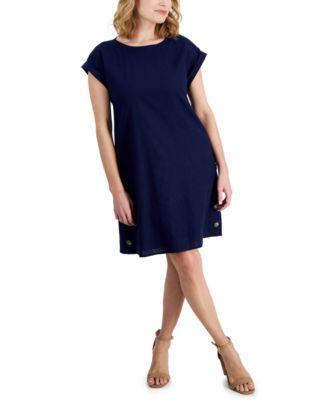 Petite Button-Side Linen-Blend Shift Dress Product Image