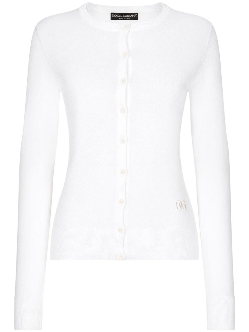 DOLCE & GABBANA Dg-embroidered Fine-knit Cardigan In White Product Image