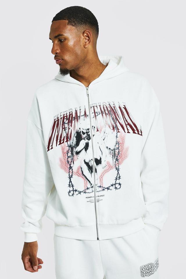 Tall Heartless Print Zip Through Hoodie | boohooMAN USA Product Image