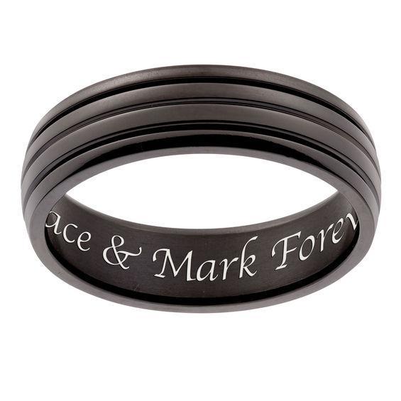 Men's 6.0mm Engravable Multi-Row Wedding Band in Titanium with Black IP (1 Line) Product Image