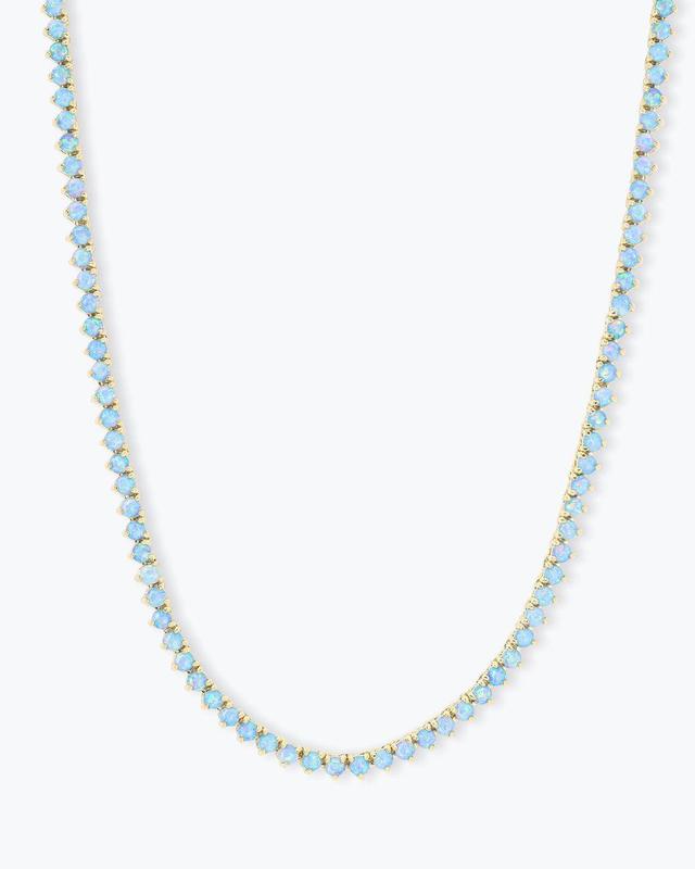 Not Your Basic Tennis Necklace 18" - Gold|Blue Opal Product Image