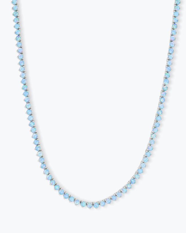 Not Your Basic Tennis Necklace 18" - Silver|Blue Opal Product Image