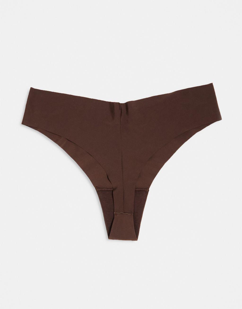 Lindex 3 pack high leg invisible thong in brown Product Image