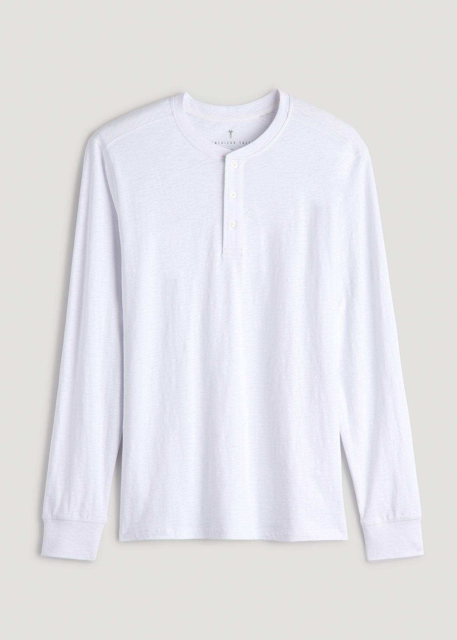 Men's Tall Three Button Long Sleeve Slub Henley in White Product Image