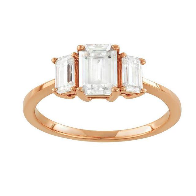 Charles & Colvard 14k Gold 1 1/2 Carat T.W. Lab-Created Moissanite Three-Stone Ring, Womens 14k Rose Gold Product Image