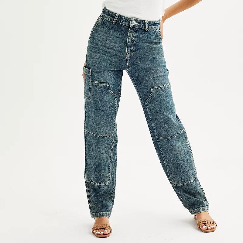 Juniors SO High-Rise Barrel Leg Carpenter Jeans, Womens Product Image