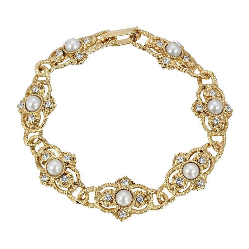 1928 Gold Tone Simulated Pearl Link Bracelet, Womens, White Product Image