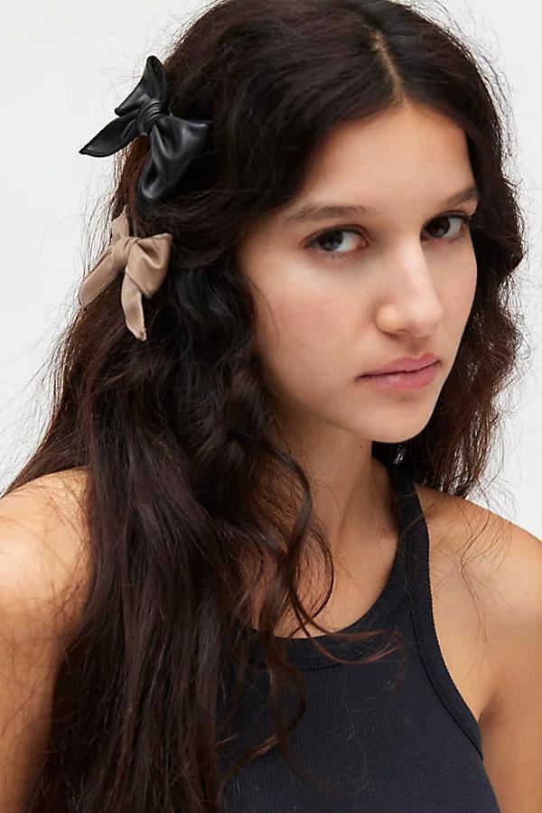 Mini Faux Leather Hair Bow Clip Set Womens at Urban Outfitters Product Image