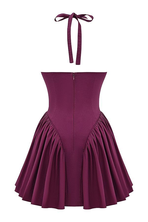 Valentia Wine Halter Mini Dress Product Image