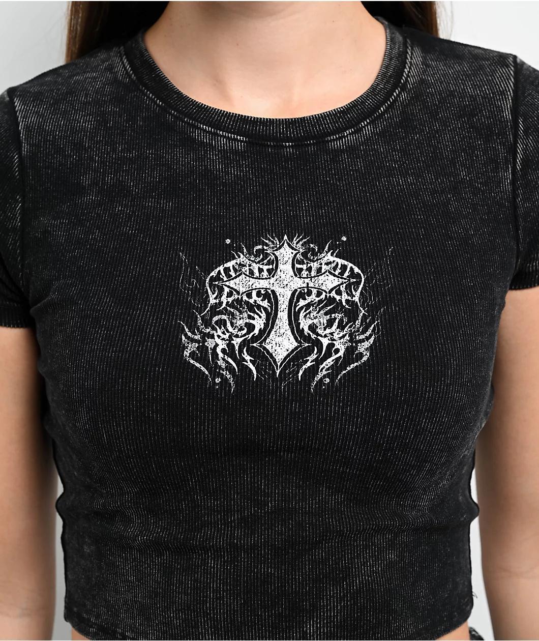 Ninth Hall Nicole Black Wash Crop T-Shirt Product Image