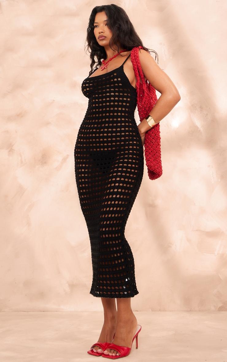 Black Crochet Strappy Maxi Dress Product Image