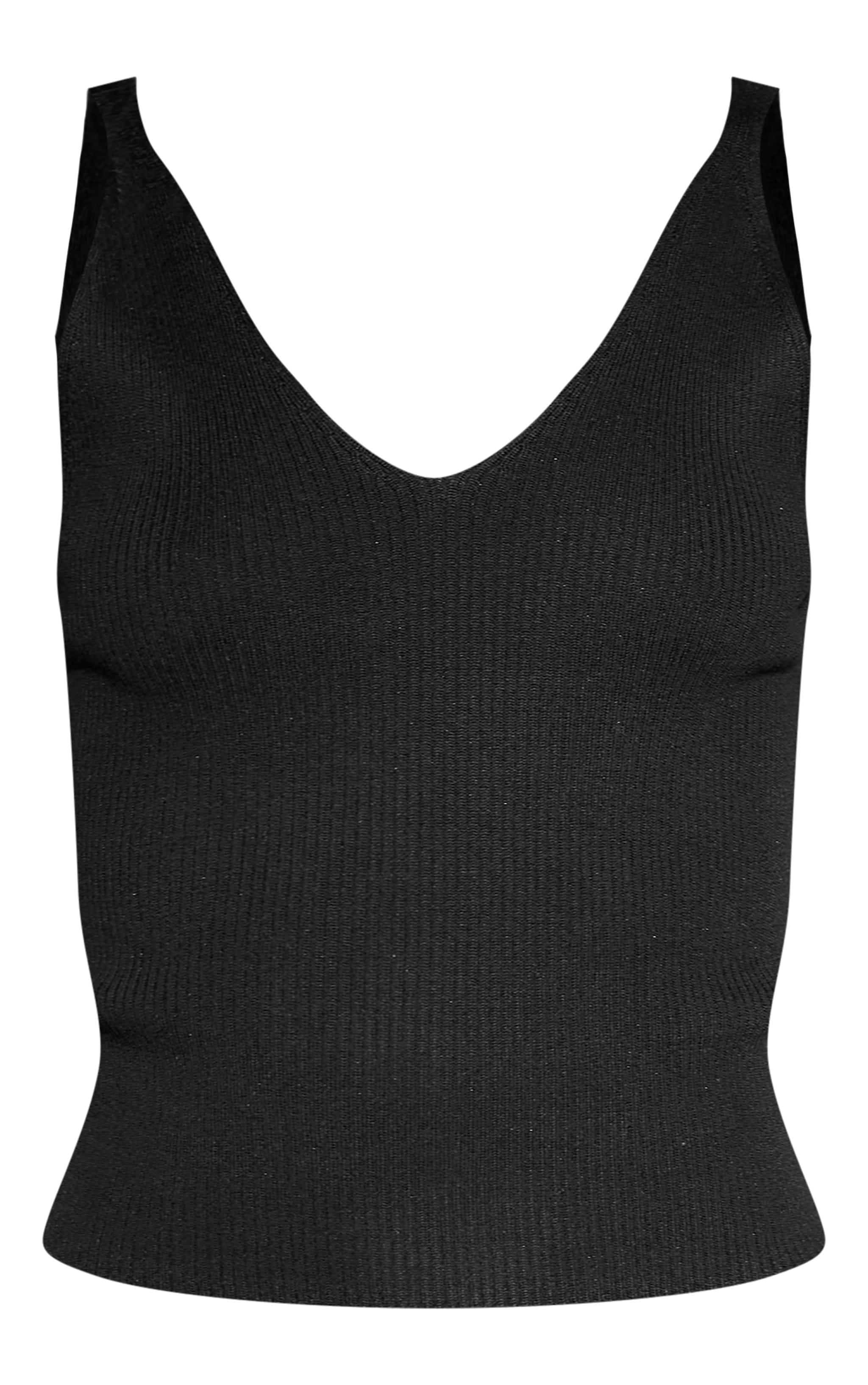 Black Soft Rib Knit V Neck Vest Product Image