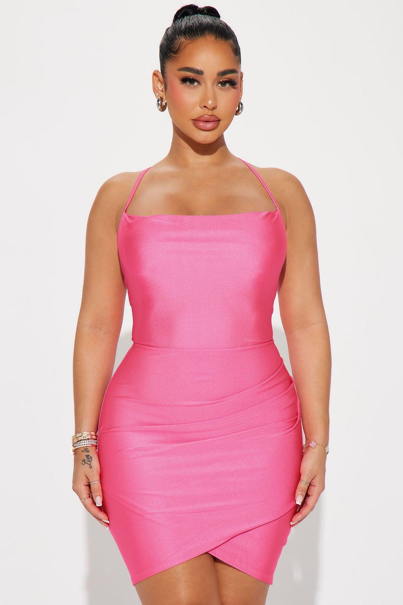 Ally Ruched Mini Dress - Hot Pink Product Image