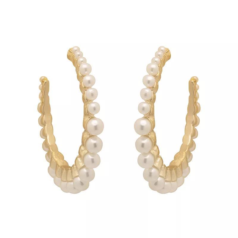 Emberly Gold Tone Simulated Pearl Hoop Earrings, Womens, White Product Image