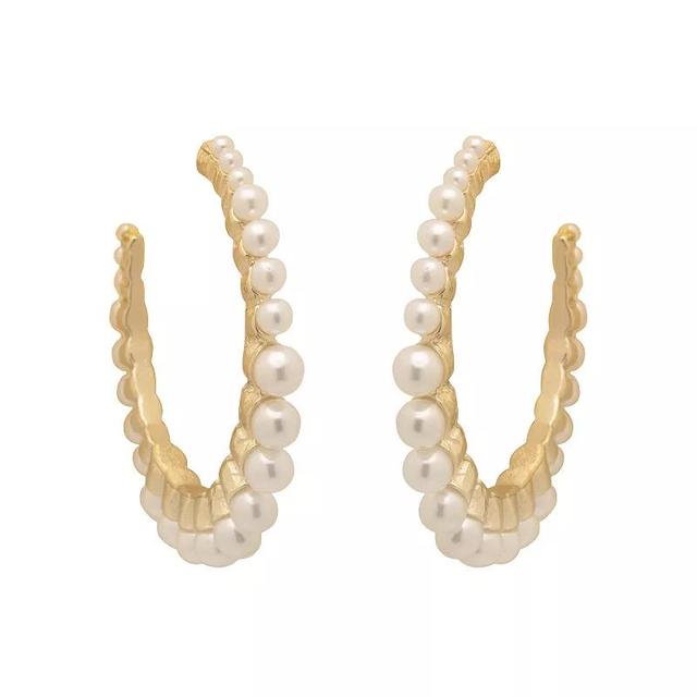 Emberly Gold Tone Simulated Pearl Hoop Earrings, Womens, White Product Image