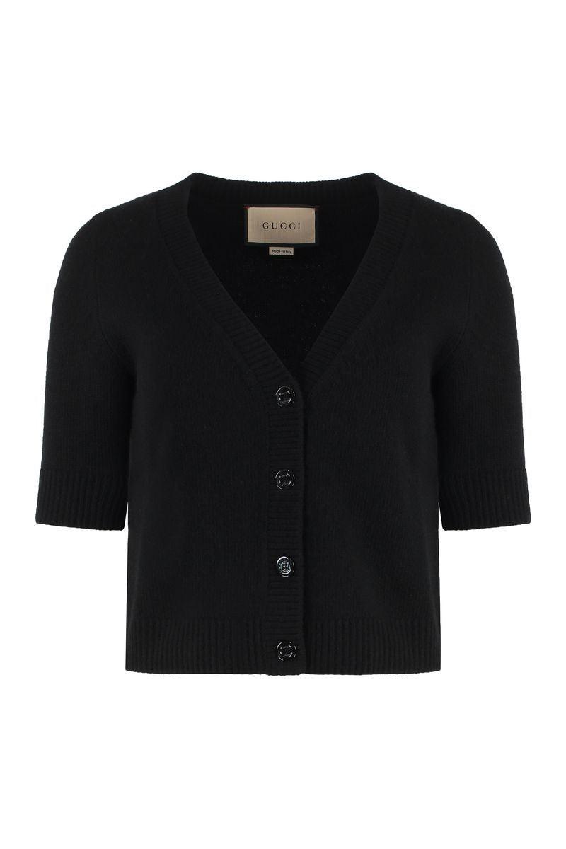 V-necked Cashmere Cardigan In Black Product Image