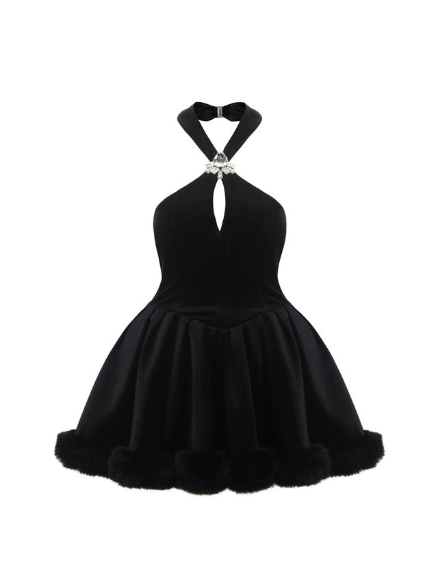 Juliet Velvet Halter Dress (Black) Product Image