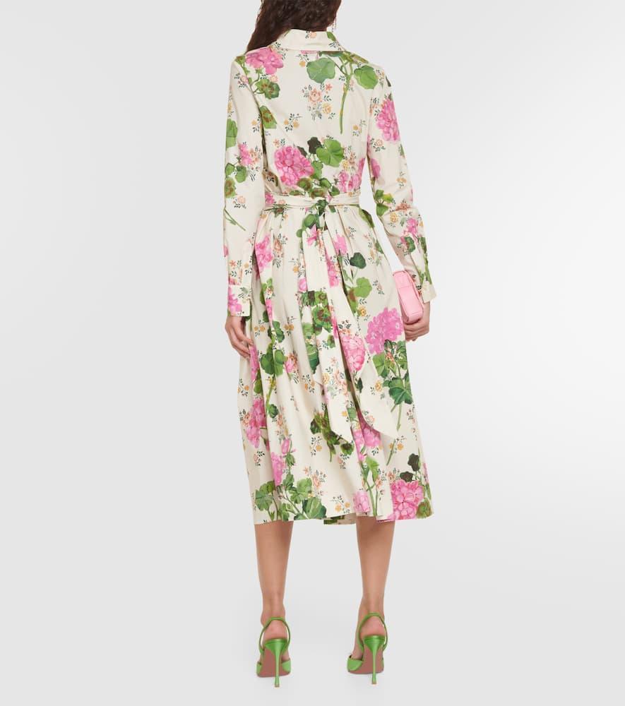 OSCAR DE LA RENTA Geranium Wallpaper Cotton Poplin Dress In Pink Multi Product Image