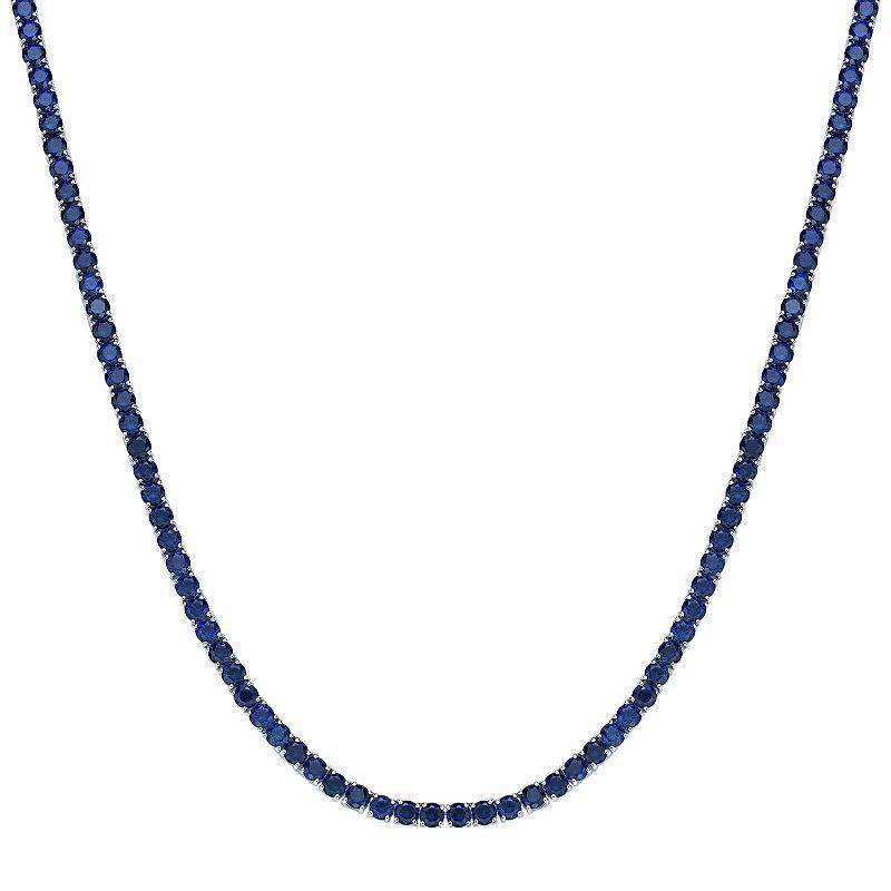 Gemminded Sterling Silver Lab-Created Sapphire Tennis Necklace, Womens Product Image