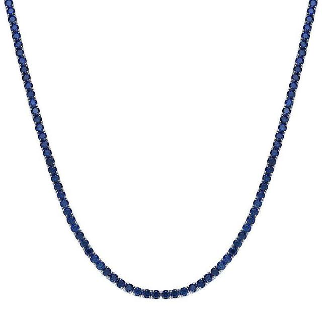 Gemminded Sterling Silver Lab-Created Sapphire Tennis Necklace, Womens Product Image