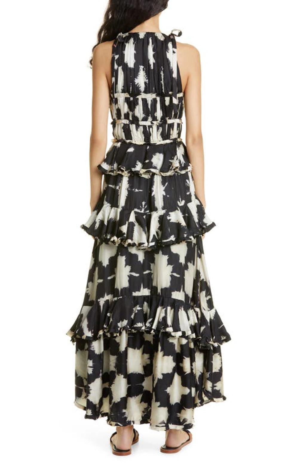 Serafina Ruffled Tie-dyed Silk-twill Maxi Dress In Noir Blur Product Image