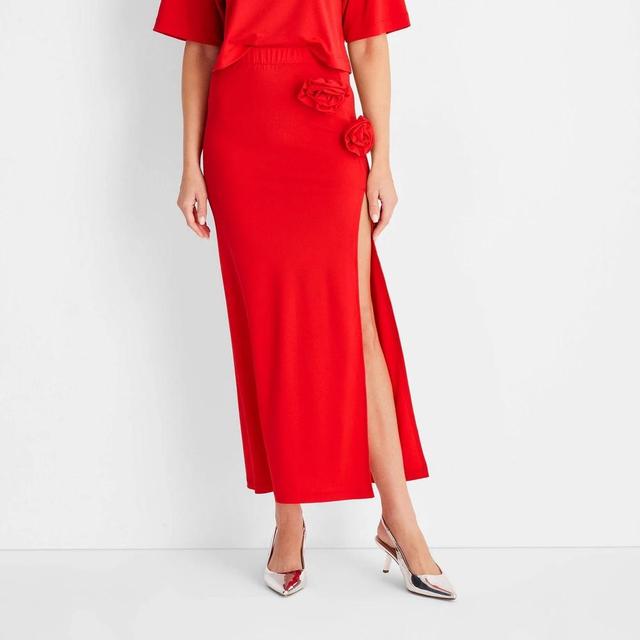 Womens High-Rise Rosette Ankle Skirt - Future Collective Red Product Image