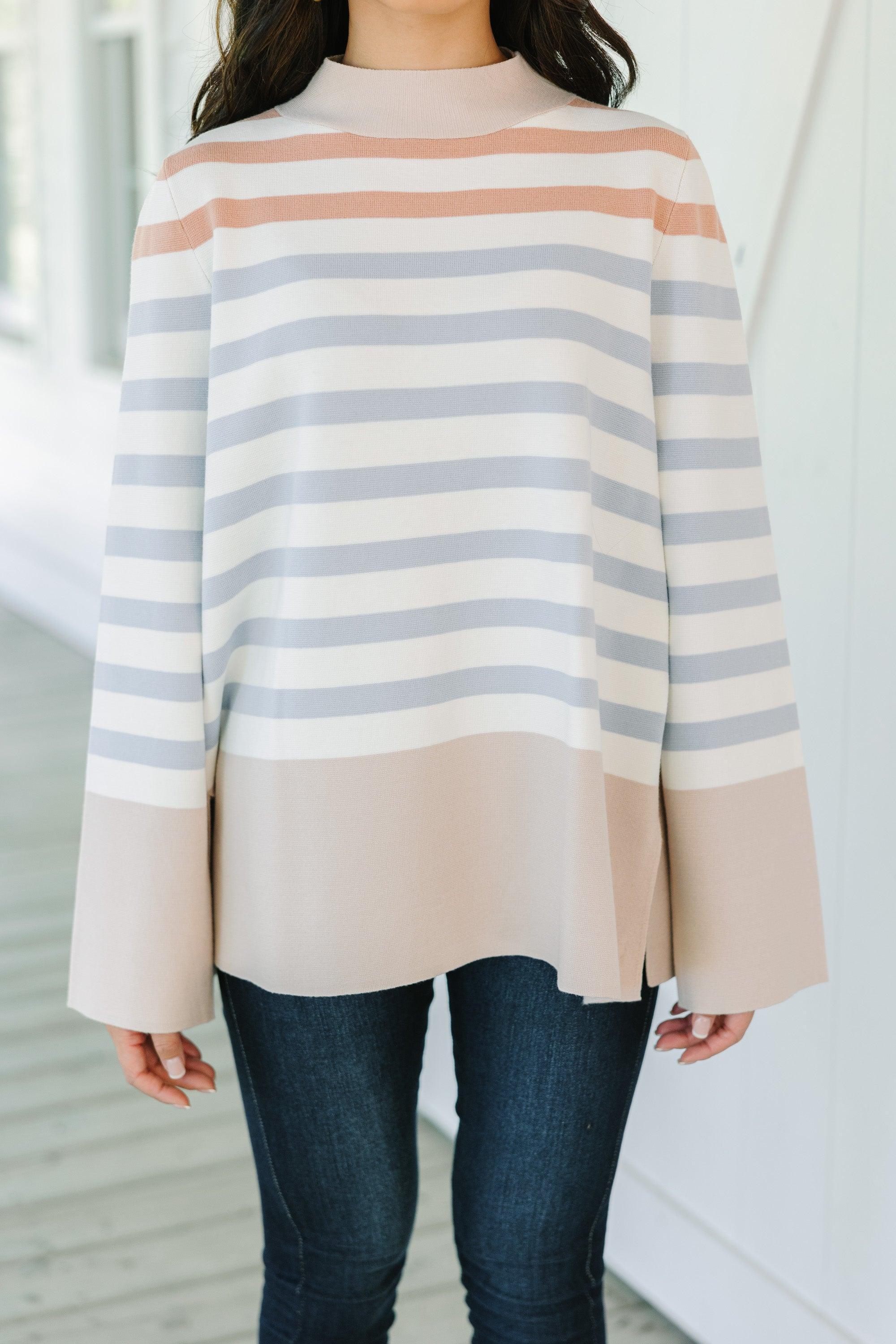 Fate: Make Your Day Taupe Brown Striped Sweater Female Product Image