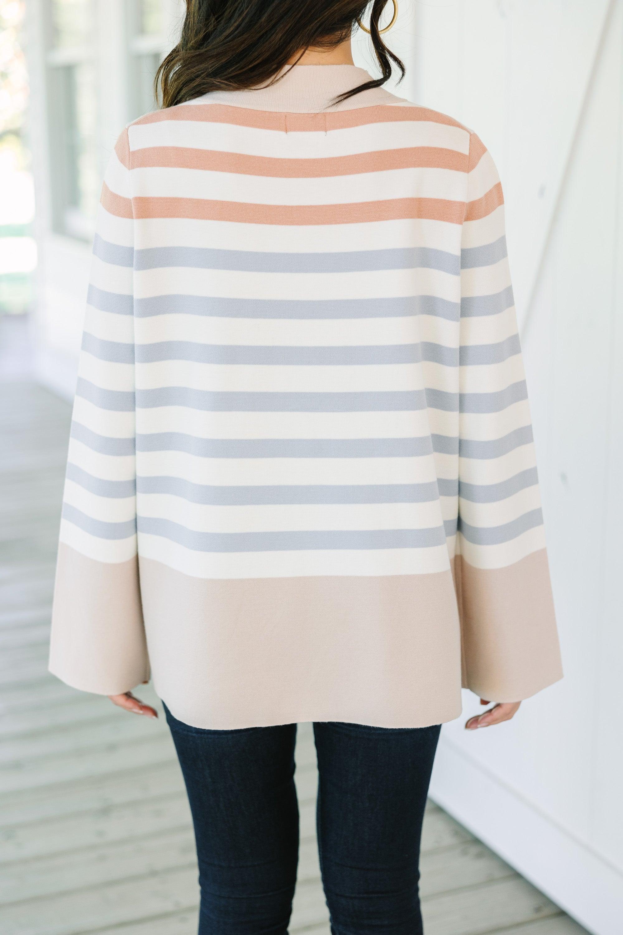 Fate: Make Your Day Taupe Brown Striped Sweater Female Product Image