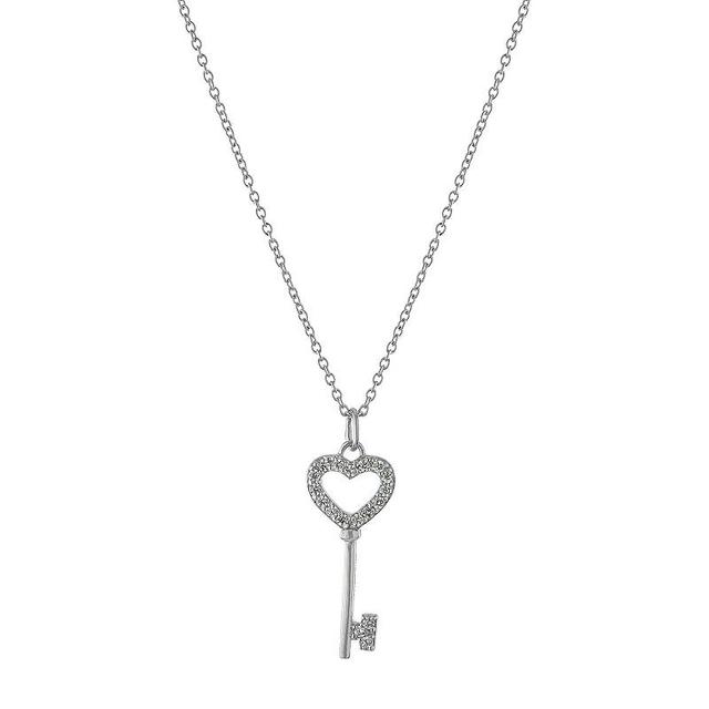 Main and Sterling Sterling Silver Cubic Zirconia Open Heart Key Pendant Necklace, Womens White Product Image