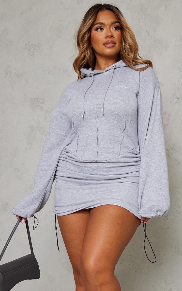 Shape Grey Marl Branded Corset Detail Hooded Sweater Dress Product Image