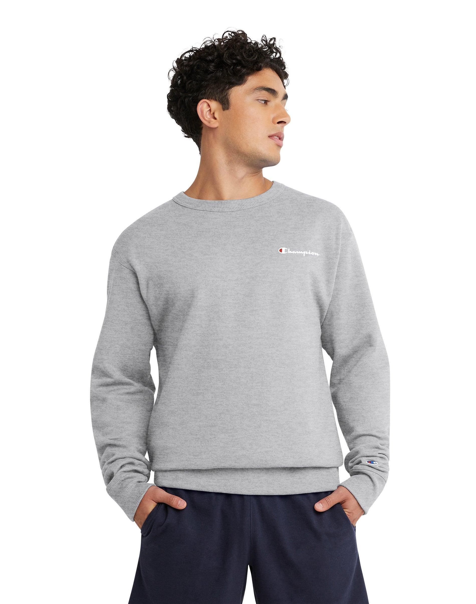 Mens Champion Powerblend Crewneck Sweatshirt, Script Logo Granite Heather L Product Image