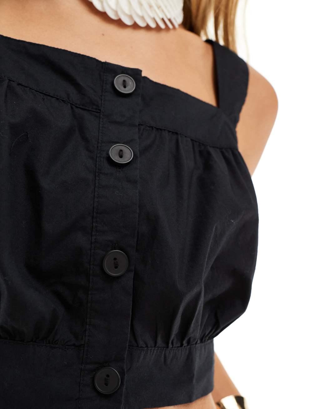 Vero Moda Aware cotton button down cropped top in black - part of a sest Product Image