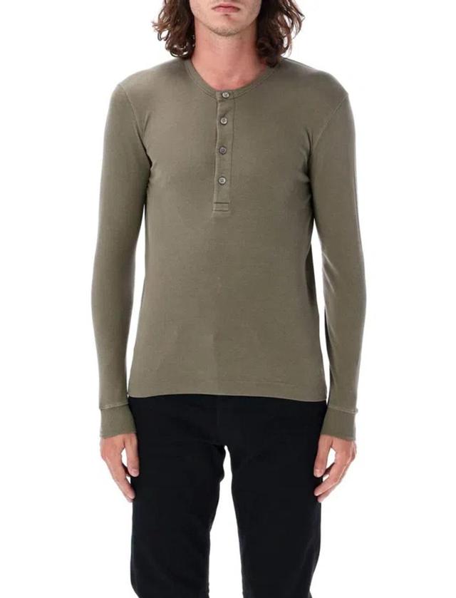 Lyocell Cotton Rib Ls Henley In Fern Green Product Image