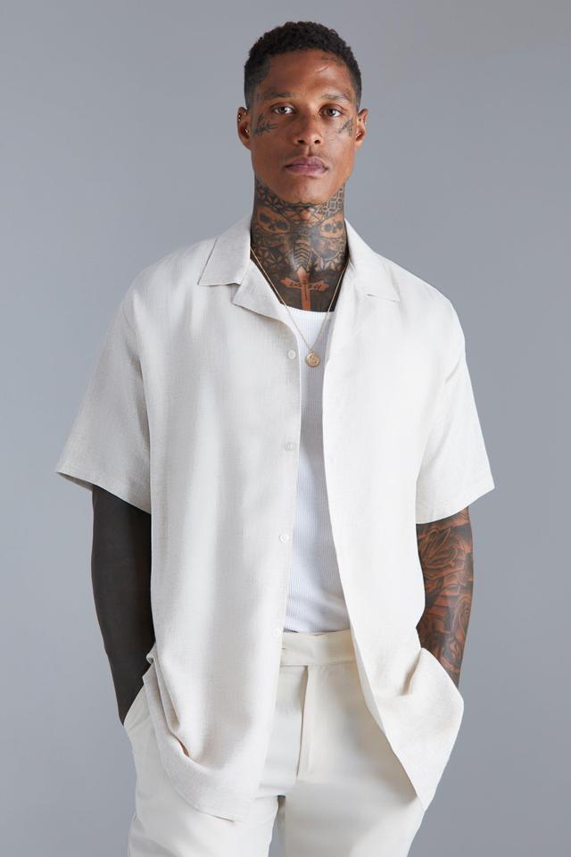 Short Sleeve Oversized Linen Revere Shirt | boohooMAN USA Product Image